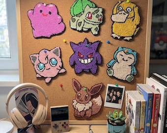 Poke Game Handmade Punch Needle Coasters, Anime Monster Drink Coaster Set, Gamer Desk Decor