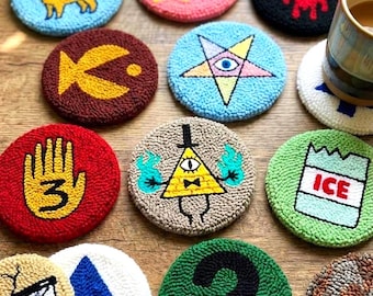 Gravity Falls Punch Needle Coasters | Dipper, Mabel, Bill Cipher Drink Coasters