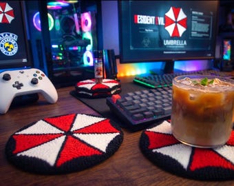 Resident Evil Inspired Coasters | Horror Game Punch Needle Mug Rugs (Umbrella Corp, RPD, Zombie)
