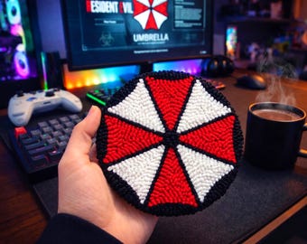 Resident Evil Requiem Umbrella Coaster | Punch Needle Mug Rug | Gamer Desk Decor