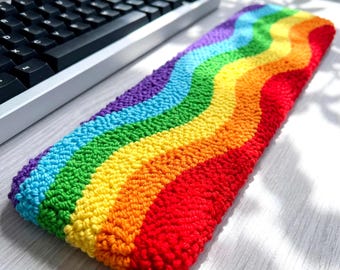 Rainbow Punch Needle Keyboard Wrist Rest, Ergonomic Tufted Desk Accessory , Pride Decor