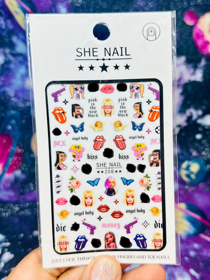 Barbie Nail Stickers Powerpuff Nail Decals Doll Nail Etsy