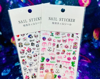 Stickers ongles Halloween : citrouille, têtes de mort, bonbons