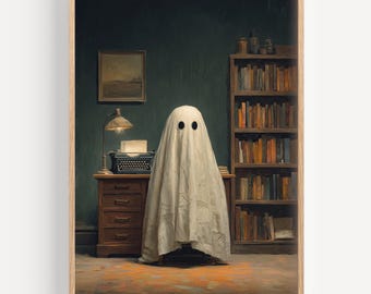 Ghost Office Art Print: Spooky Library Decor, Halloween Gift