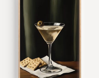 Martini and Cheese Crackers Art Print: Quirky Cocktail Wall Art