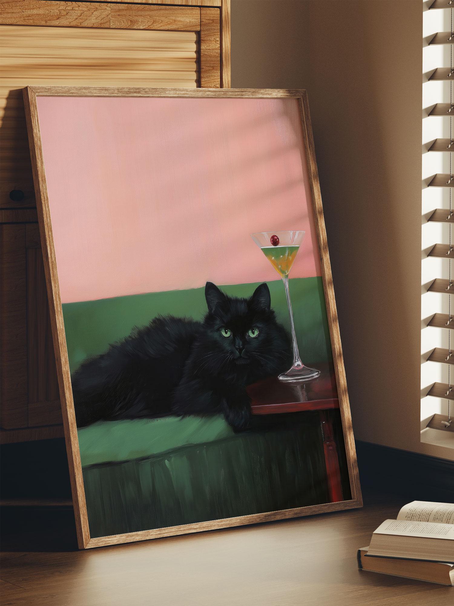 Black Cat Martini Art Print: Quirky Cocktail Bar Decor - Etsy