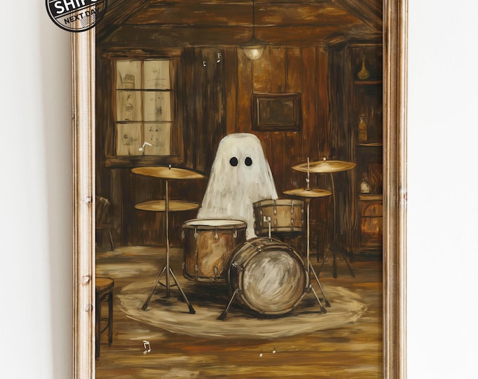 Ghost Painting Drummer Music Gift Man Cave Art Father's Day Gothic Art Print Music Wall Decor