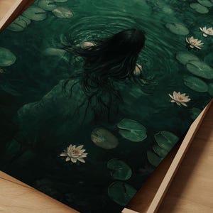 Ophelia Dark Academia Print, Goth Moody Victorian Wall Art, Dark Decor Aesthetic, Dark Cottage core, Gothic Prints into lake image 2