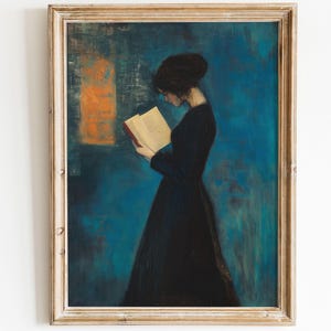 Victorian Woman Reading Bookish Wall Art Print, Book Lover Gift, Library Art Print, Dark Academia Decor