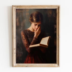 Victorian Woman Reading Library Wall Art Print, Book Lover Gift, Bookish Library Art Print, Dark Academia Decor