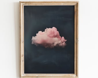 Stampa del cielo notturno, dipinto di nuvole rosa, arte murale Indigo Art, decorazione massimalista