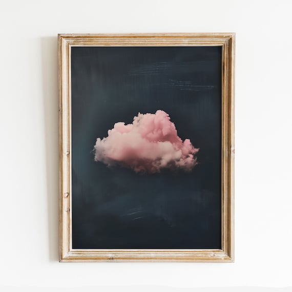 Night Sky Print Pink Cloud Painting Wall Art Indigo Art Maximalist Decor