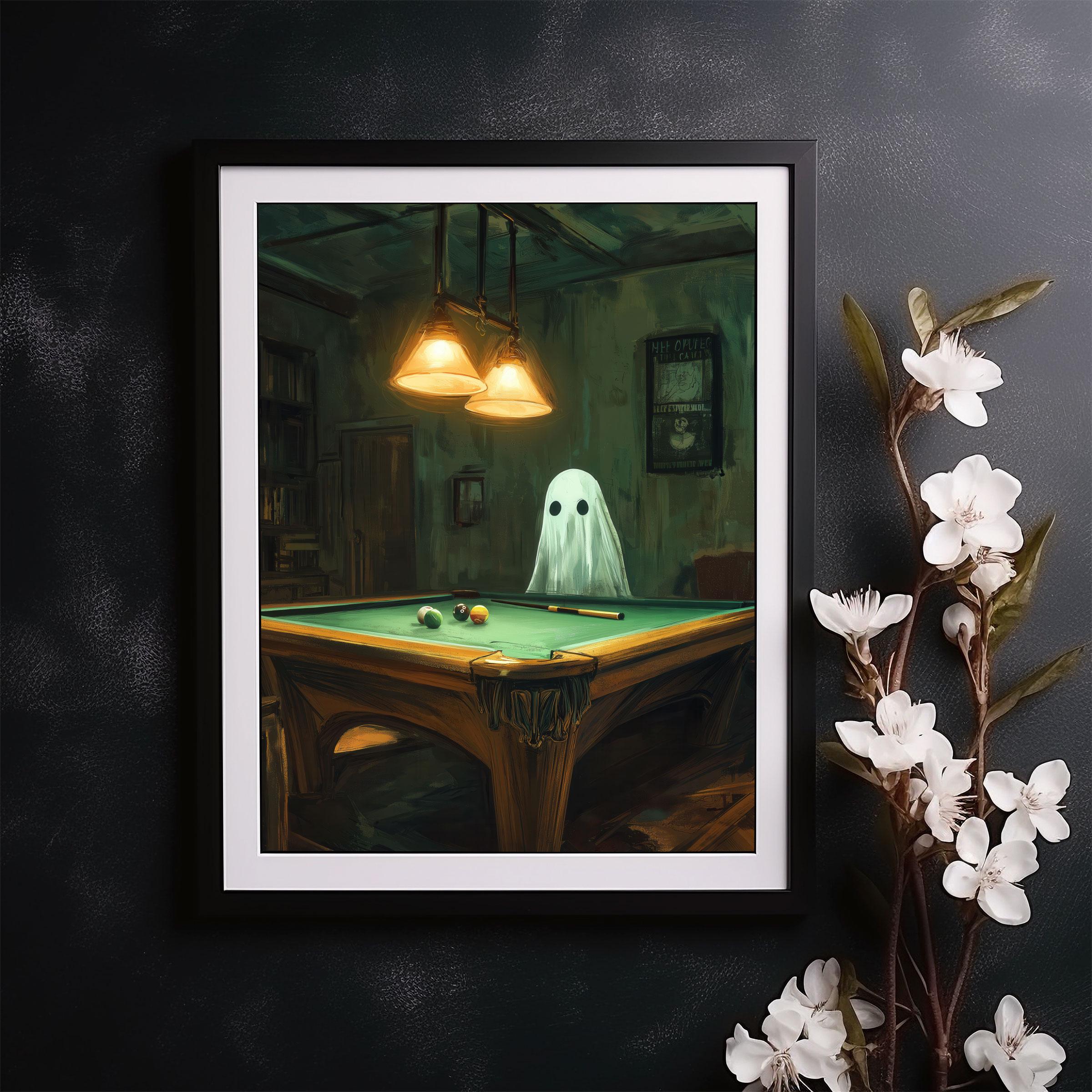 Pooltableart Spooky Ghost Pool Table Art Print: Vintage Billiard Room Halloween ...