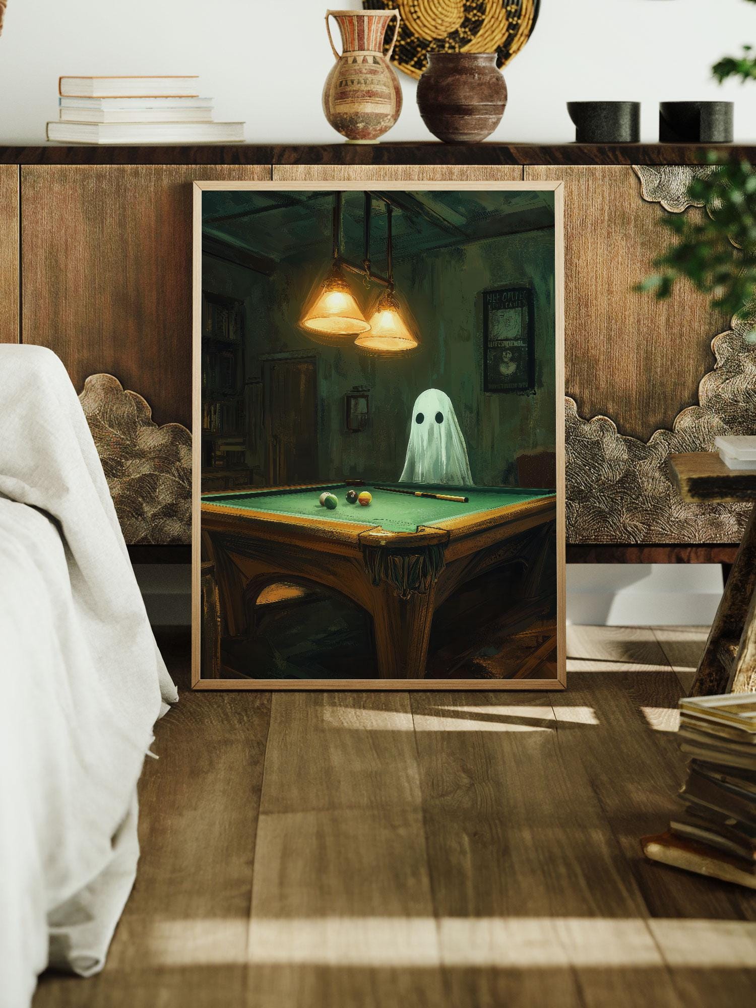 Pooltableart Spooky Ghost Pool Table Art Print: Vintage Billiard Room Halloween ...