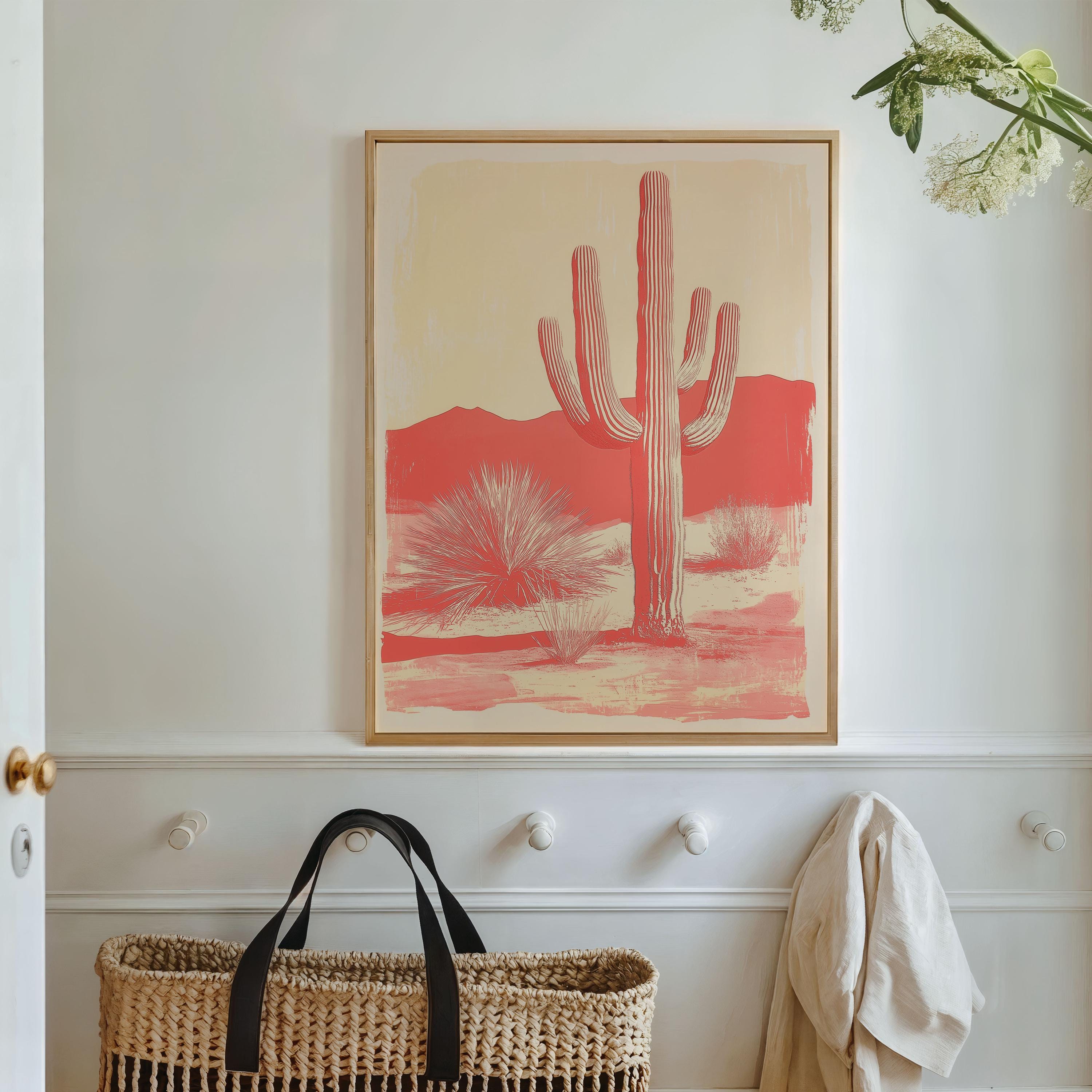 Pink Saguaro Cactus Print | Vintage Southwest Desert Wall Art - Etsy