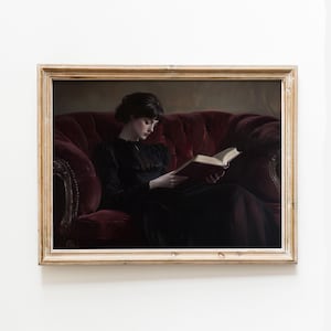 Victorian Woman Reading Bookish Wall Art Print, Book Lover Gift, Library Art Print, Dark Academia Decor