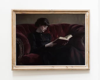 Victorian Woman Reading Art Print: Dark Academia Library Decor