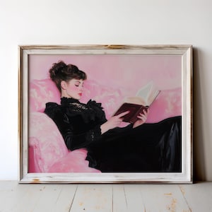 Bookish Gift Victorian Woman Reading Wall Art Print, Book Lover Gift, Library Art Print, Dark Academia Decor