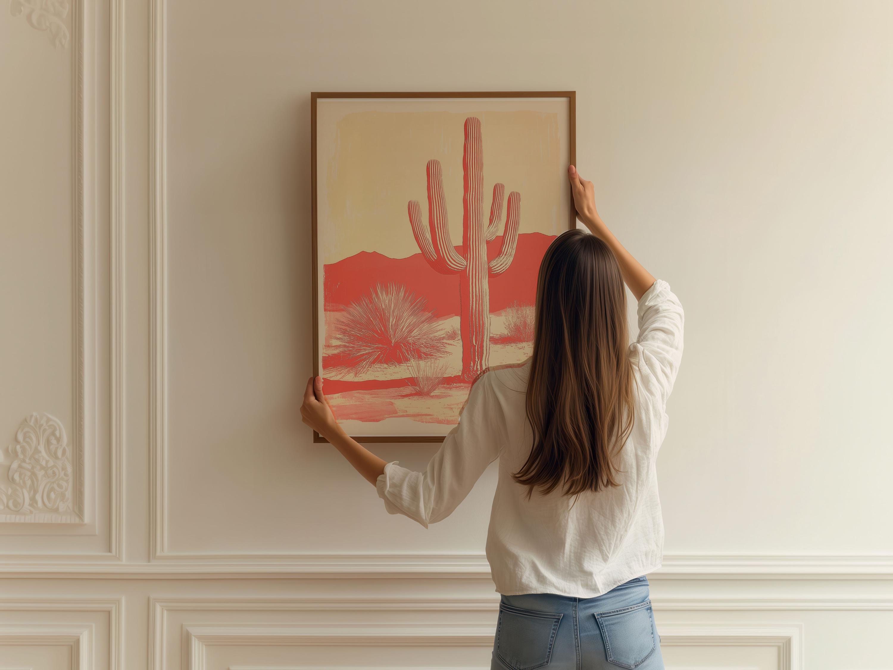 Pink Saguaro Cactus Print | Vintage Southwest Desert Wall Art - Etsy