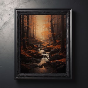 Dunkler Herbstwald Vintage Kunst Poster Druck, Dark Academia, Klassische Malerei, Witchy Ästhetik, Cottagecore, Goblincore