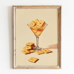 Martini and Cheese Crackers Art Print: Quirky Kitchen Wall Decor