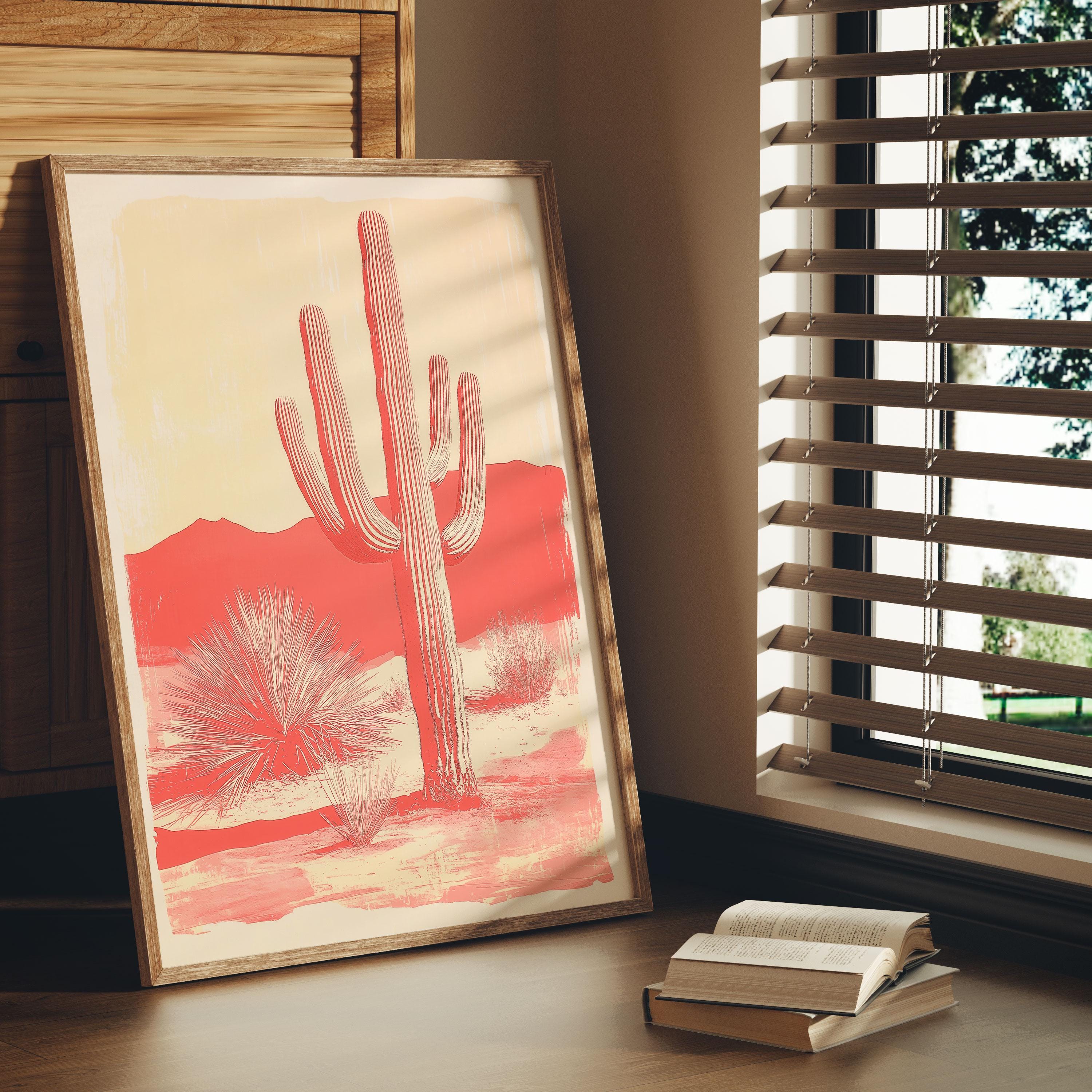 Pink Saguaro Cactus Print | Vintage Southwest Desert Wall Art - Etsy