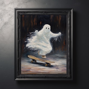 Ghost on a Skateboard Vintage Art Print Dark Academia Gothic Poster