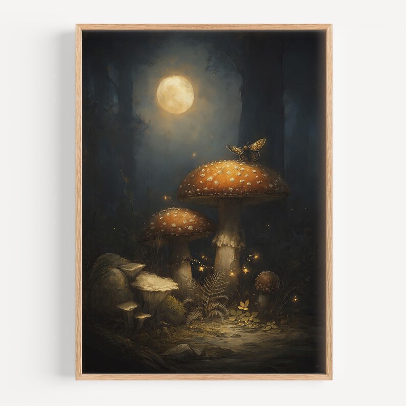 Dark Mushroom Forest Art Print Magical Botanical Wall Decor - Etsy