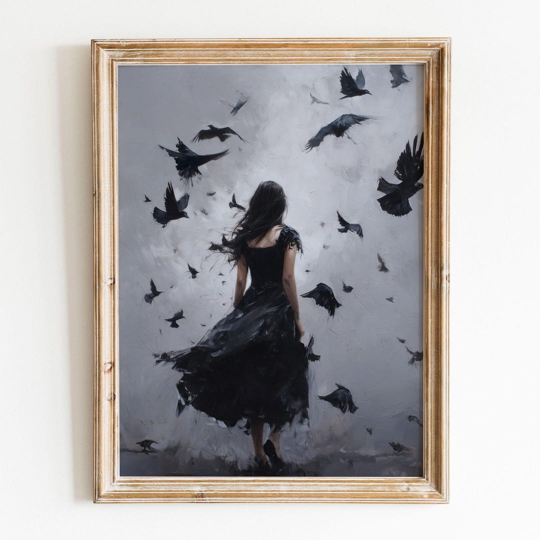Dark Raven Flock Woman Art Print Gothic Wall Decor - Etsy