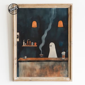 Stampa artistica "Amante del caffè" con dipinto fantasma, stampa artistica da cucina, poster vintage di Dark Academia