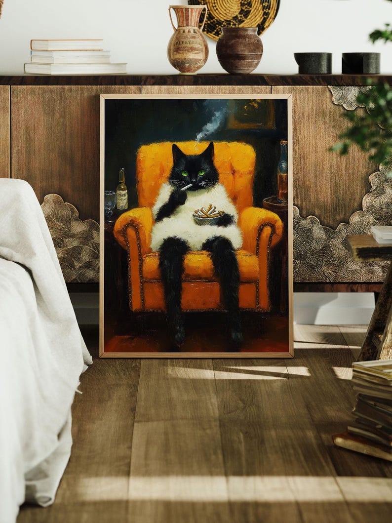 Black Cat Martini Art Print: Quirky Bar Cart Decor - Etsy