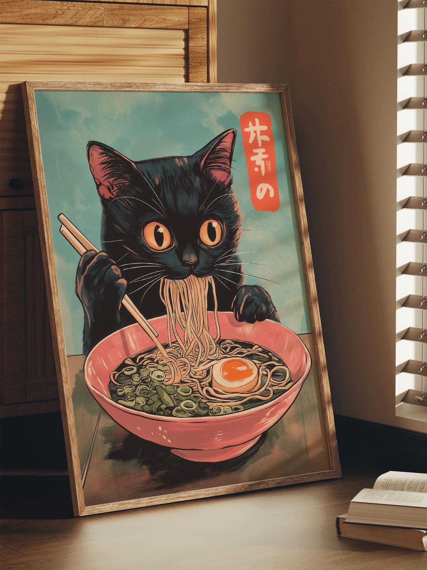 Vintage Black Cat Ramen Poster: Japanese Kitchen Art Print - Etsy
