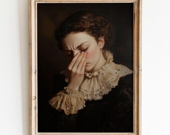 Grappige badkamerkunstprint: vintage vrouwenportret, toilethumor