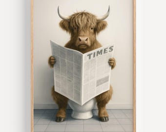 Funny Highland Cow Bathroom Print: Rustic Farmhouse Wall Art