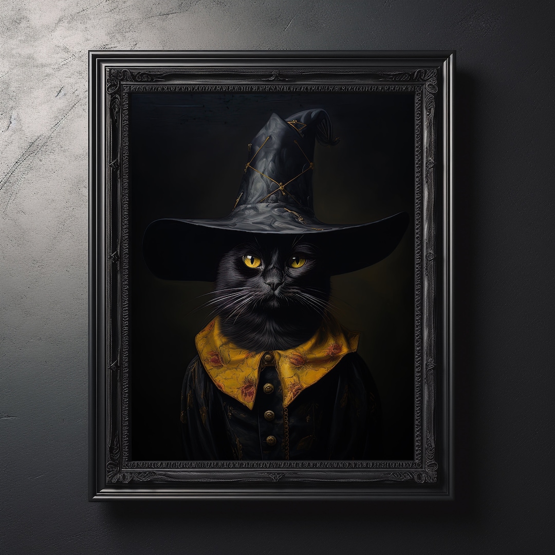Black Cat Witch Art Print: Gothic Halloween Decor - Etsy