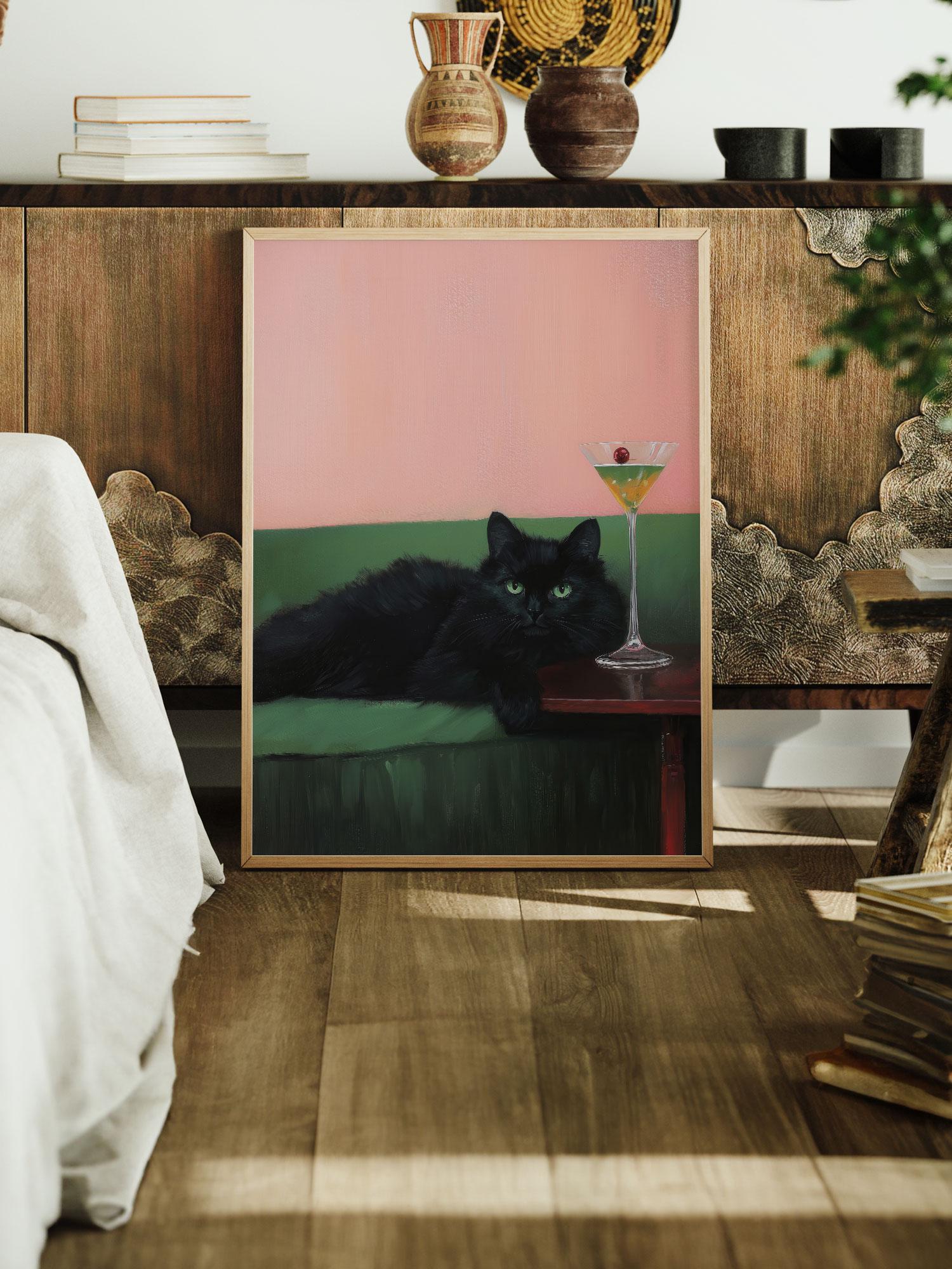 Black Cat Martini Art Print: Quirky Cocktail Bar Decor - Etsy