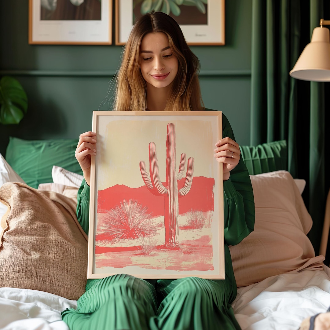 Pink Saguaro Cactus Print | Vintage Southwest Desert Wall Art - Etsy