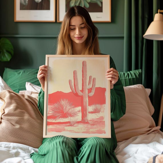 Pink Saguaro Cactus Print | Vintage Southwest Desert Wall Art - Etsy