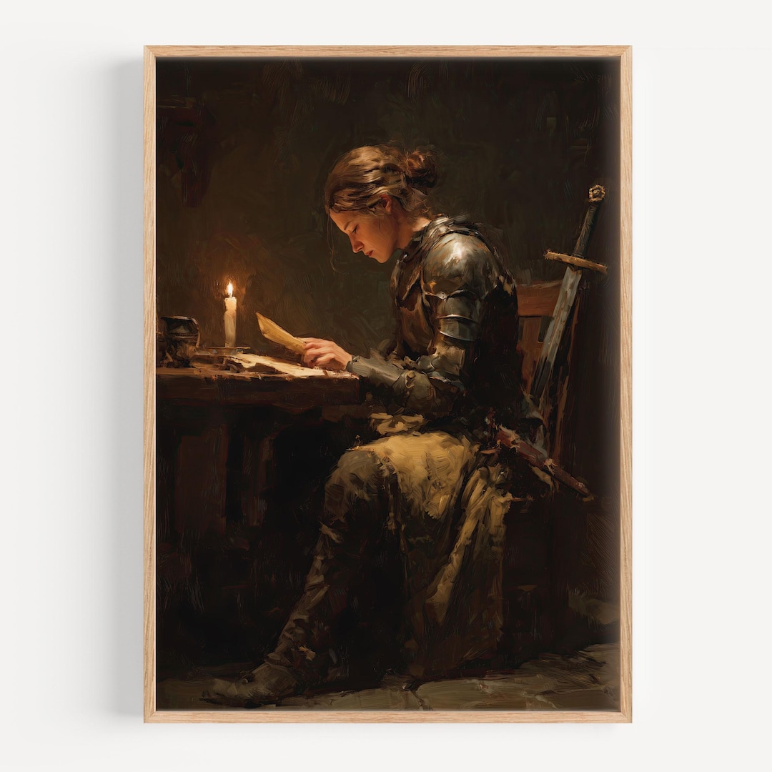 Dark Academia Woman Knight Writing Wall Art Candlelight Medieval Gothic ...