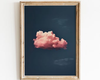 Stampa del cielo notturno, dipinto di nuvole rosa, arte murale astratta, arte indaco, decorazione massimalista