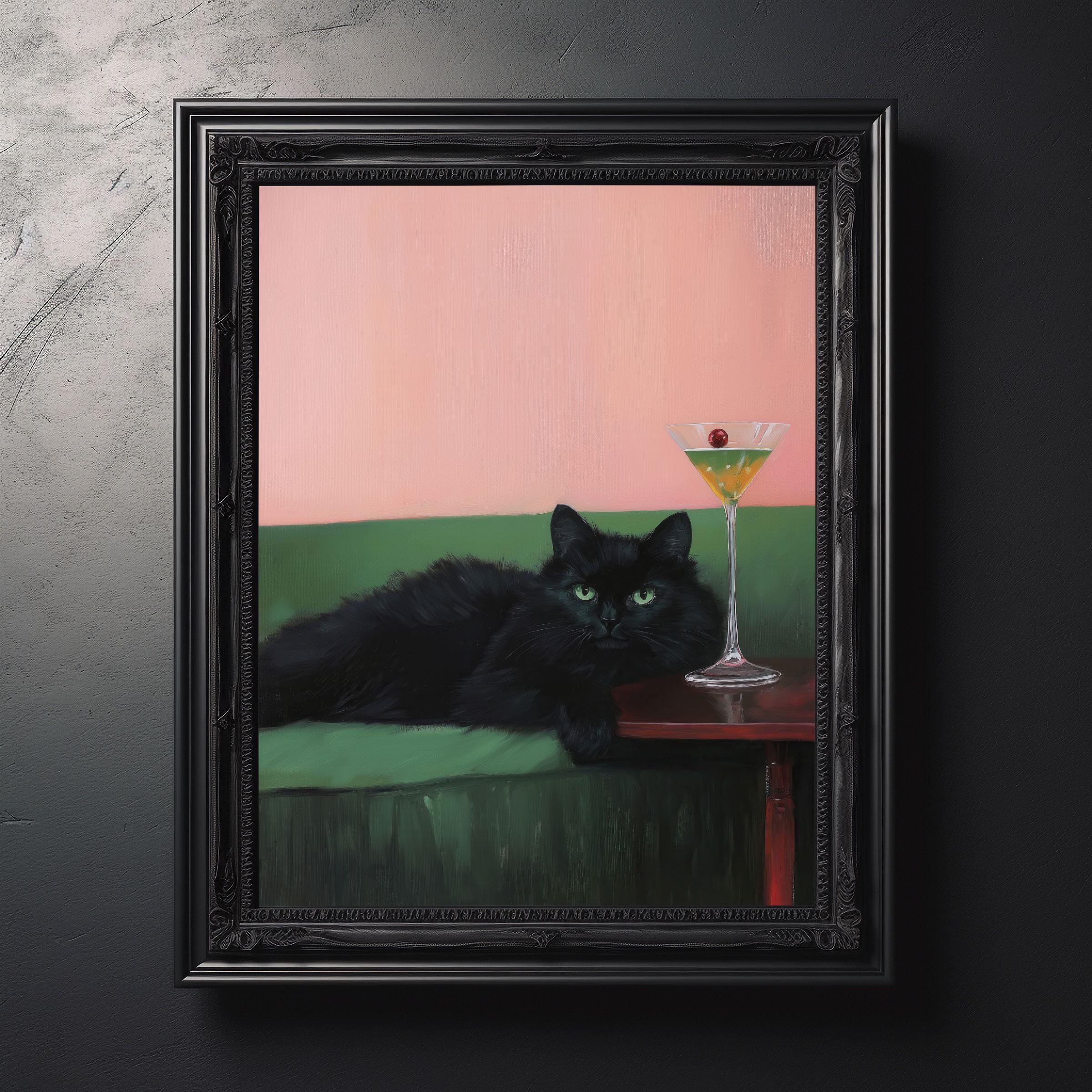 Black Cat Martini Art Print: Quirky Cocktail Bar Decor - Etsy