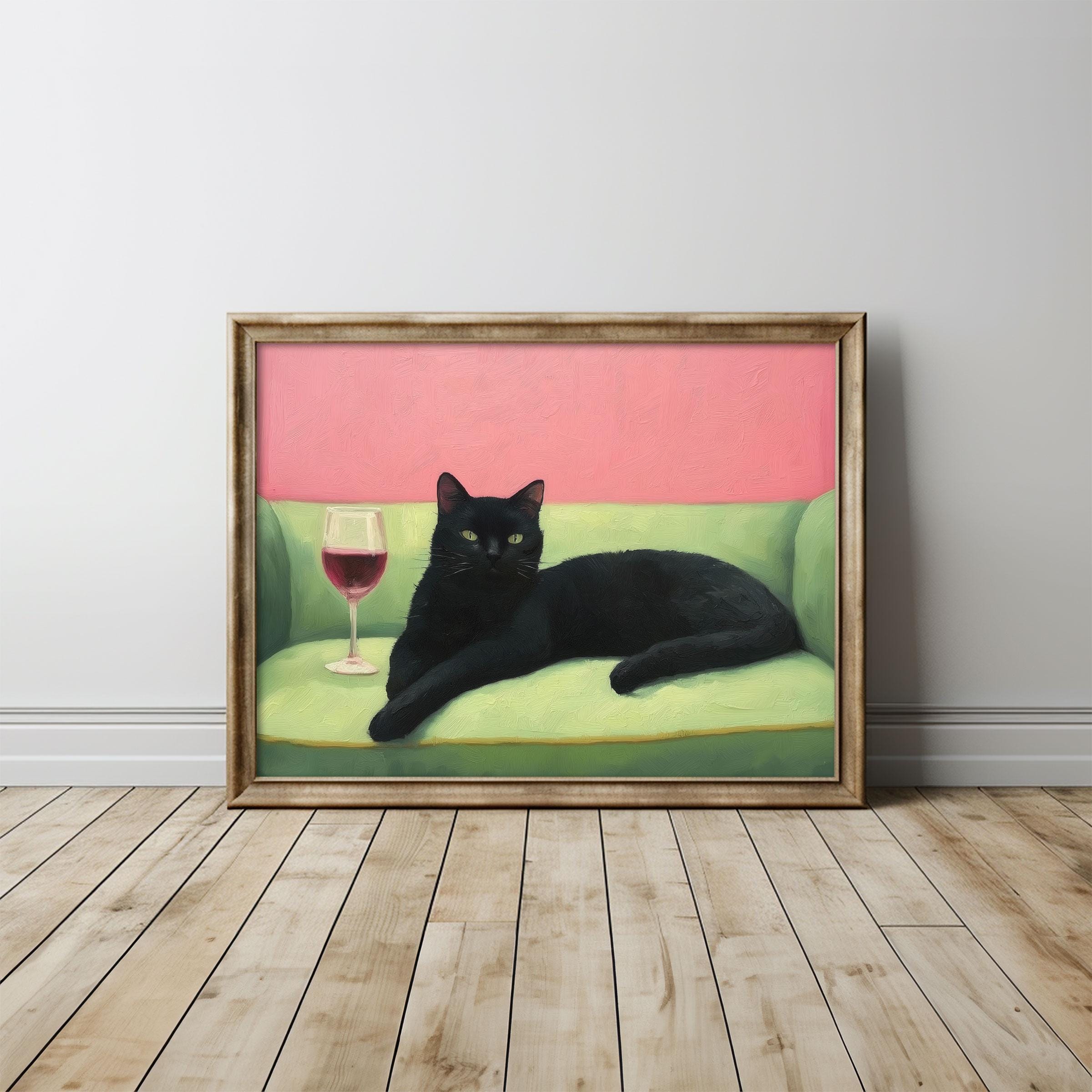 Tuxedo Cat Red Wine Art Print: Whimsical Home Bar Decor - Etsy