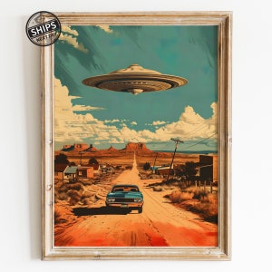Roswell UFO Art Print Alien Area 51 I Want to Believe Home Office Decor College Dorm Room Mystery Wall Decor Cosmic Space Art Birthday Gift