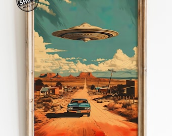 Roswell UFO Art Print, Area 51 Mystery Wall Decor