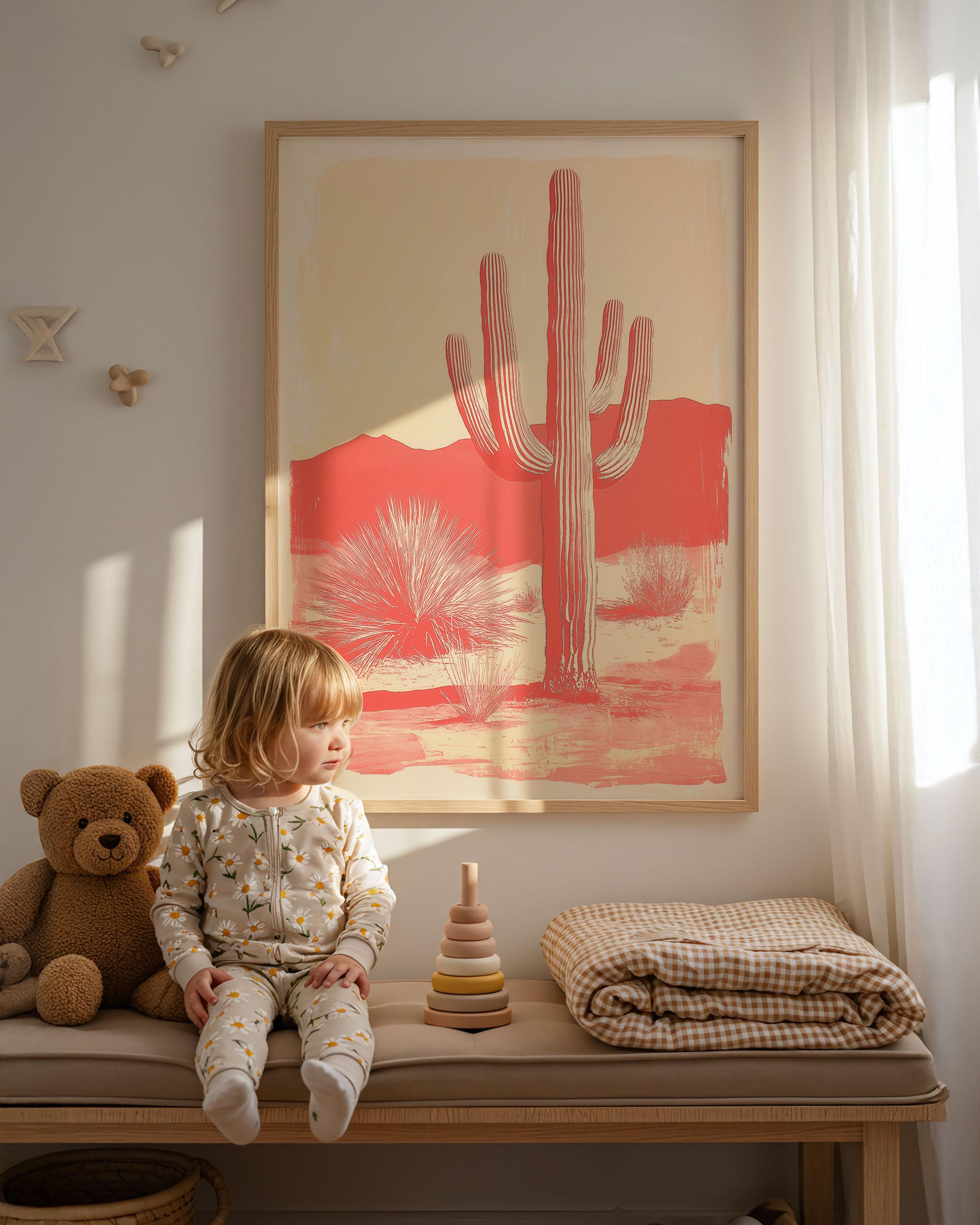 Pink Saguaro Cactus Print | Vintage Southwest Desert Wall Art - Etsy