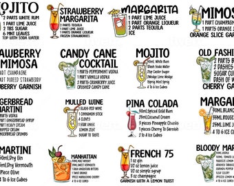 Cocktails Rezept SVG Bundle, Cocktailrezept svg, Cocktailrezept für Karte svg, Bloody Mary-Rezept svg, Cosmopolitan-Rezept svg