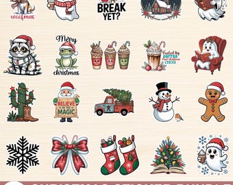 Paquete de pegatinas navideñas imprimibles para manualidades y regalos.