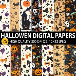 Halloween Digital Paper Mega Bundle , Seamless Gothic, Spooky, Vampire & Vintage Scrapbook Designs ,Instant Download