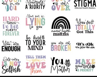 Mental Health SVG Bundle, Positive Affirmations (Digital Download)