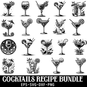 Cocktails SVG Bundle , Drink Clipart Cocktail Drinks svg, Bar Cart decor , Happy Hour clipart , Tropical Cocktails SVG , vacation Drink SVG